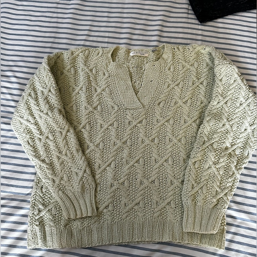 HandKnit Sweater in Light Green/ Mint 100% Cotton L
